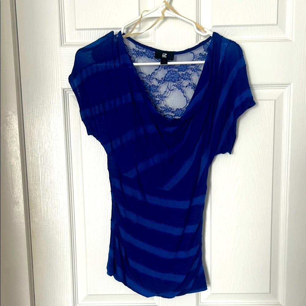 Blue Striped Lace Detail Top